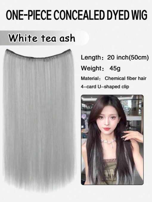 SHEIN 1pc Approx. 20 Inch Long Straight Synthetic Clip-In Hair Extensions (White Tea Gray)