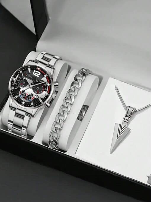 SHEIN 3pcs/Set Fashionable Men's Business Calendar Watch