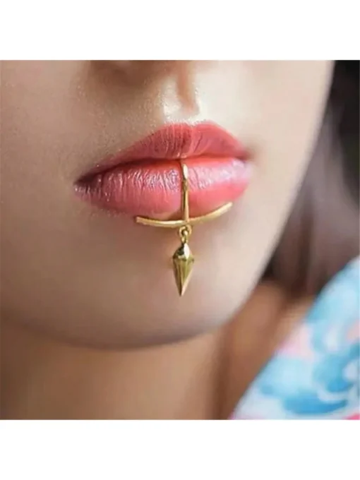 SHEIN VKHK 1Pc Stainless Steel Fake Lip Piercing Jewelry None Piercing Labret Faux Lipring