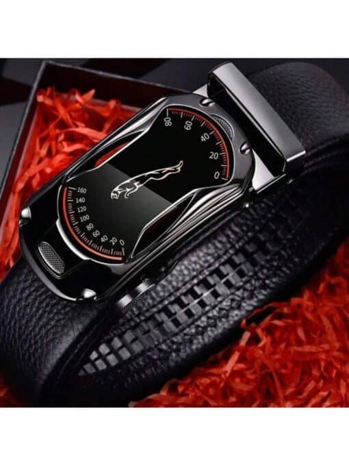 SHEIN Men's Belt Luxury Genuine Leather Men Automatic Buckle Fashion Black Belts Waistband Work