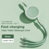 SHEIN 3in1 66W Fast Charging Charger Cable &Simple Solid Color Design Retractable One Tow Three Cable (Green)