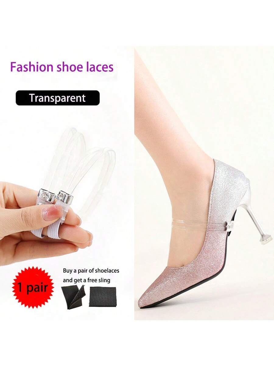 SHEIN 1 Pair High Heel Shoe Laces Straps, Anti-Slip Elastic No Tie Shoelaces For Heels And Sandals(Black Background With White Diamonds) - الصورة 4