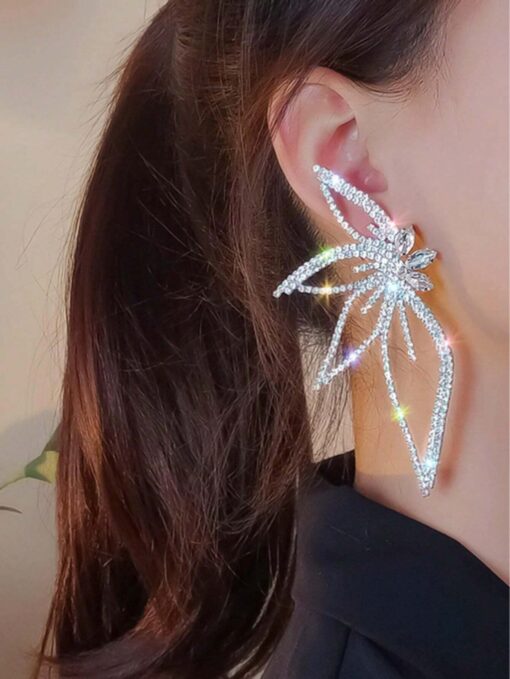 SHEIN 1 Pair Of Elegantly Rhinestone Leaves & Flower Stud Earrings