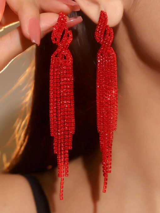SHEIN 1pair Super Sparkly Full Crystal Fringe Earrings