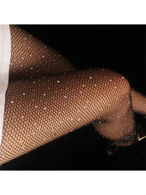 SHEIN 1pair 's Rhinestone Fishnet Tights With Diamonds