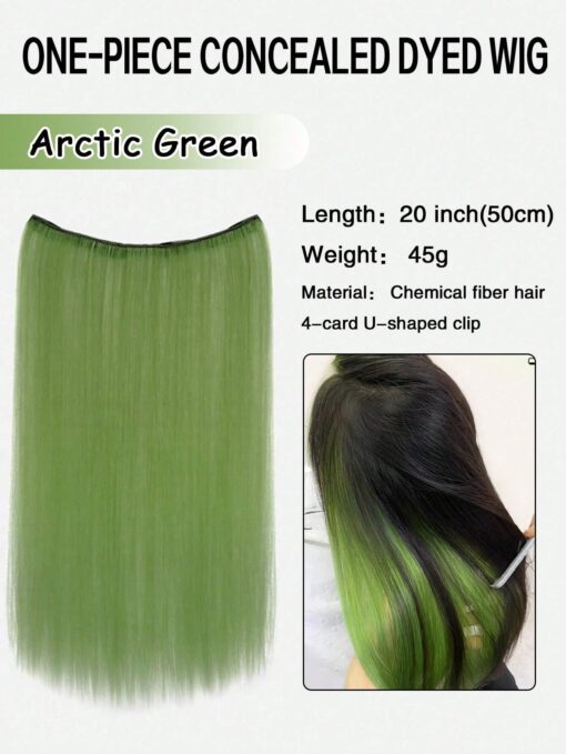 SHEIN SHEIN 1pc Approx. 20 Inch Long Straight Synthetic Clip-In Hair Extensions ( Arctic Green Color)
