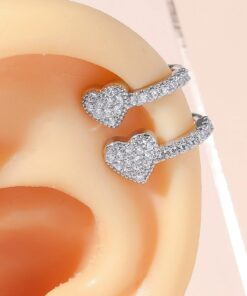 SHEIN 1pc Fashionable Copper Double Zirconia Heart Shaped Ear Cuff Clip