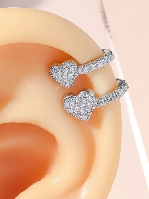 SHEIN 1pc Fashionable Copper Double Zirconia Heart Shaped Ear Cuff Clip