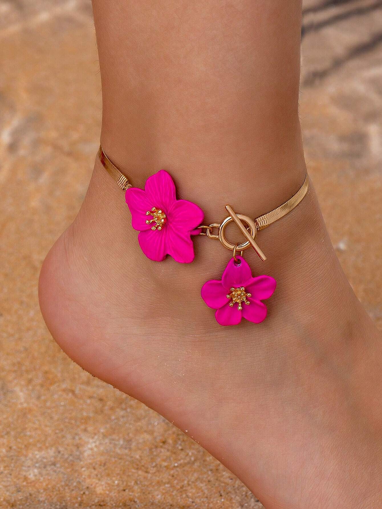 SHEIN 1pc Fashionable White Floral Spray Painting Elegant Simple Anklet For Women
