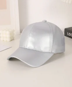 SHEIN 1pc Men's Shiny Silver PU Leather Adjustable Casual Baseball Cap