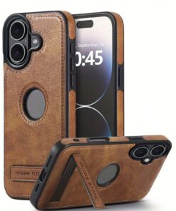 SHEIN 1pc Premium Leather Texture Protective Phone Case With Stand
