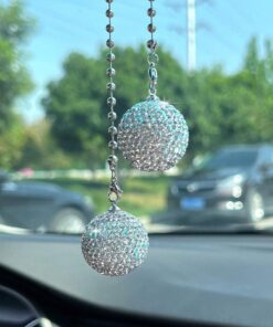 SHEIN 1pc White Crystal Ball Car Rearview Mirror Hanging Ornament