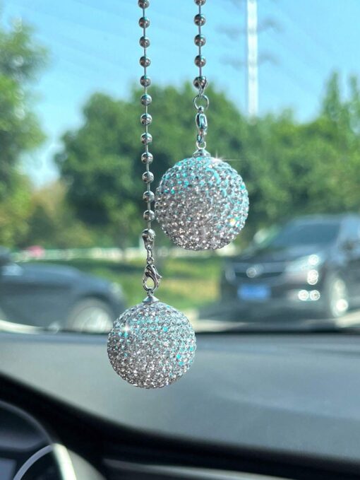 SHEIN 1pc White Crystal Ball Car Rearview Mirror Hanging Ornament