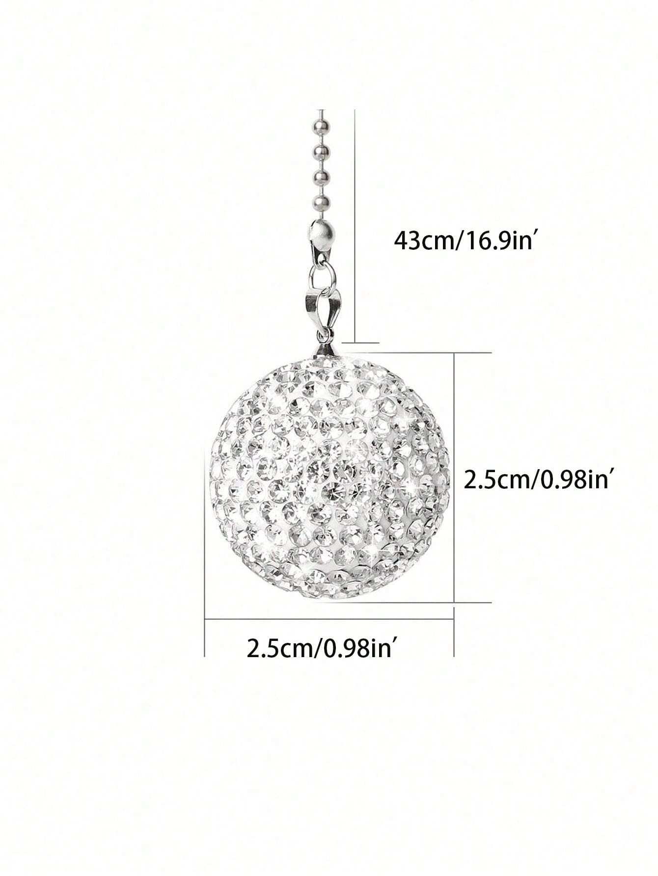 SHEIN 1pc White Crystal Ball Car Rearview Mirror Hanging Ornament - الصورة 4