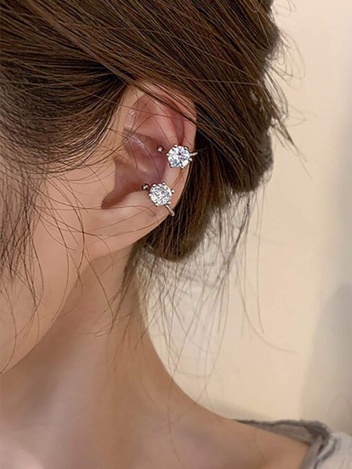 SHEIN 2Pcs Fashion without perforation Women's earrings Fake perforated cubic zirconia ear clip Jewelry Gifts