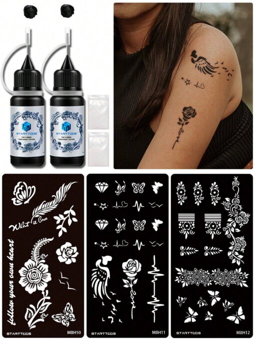 SHEIN 3pcs Henna Floral Hollow-Out Temporary Tattoo Template