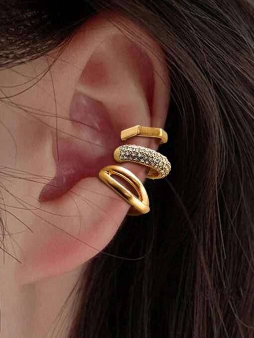 SHEIN 3pcs/Set Fashion Minimalist Crystal Ear Clip Earrings For Women