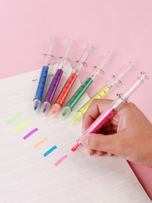 SHEIN 6pcs/Set Realistic Injection Syringe Shaped Fluorescence Pens