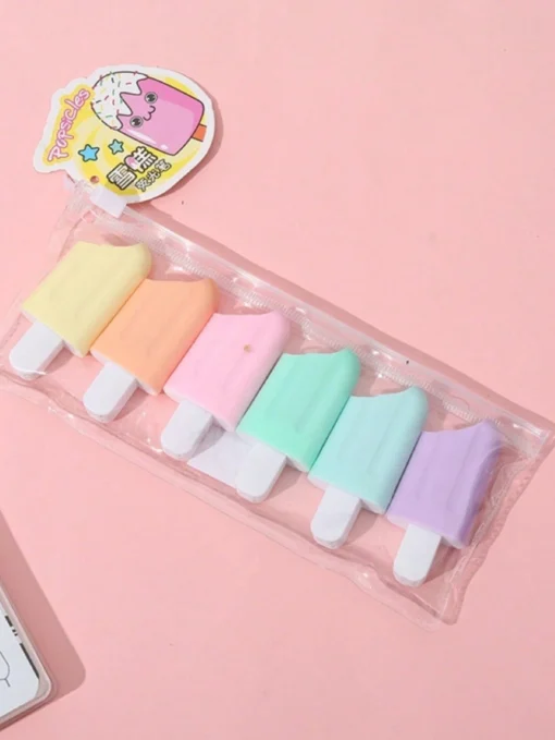 SHEIN 6pcs/Set Sweet Cone ,Ice Cream, Cat Claw Highlighter Pen Mini Fluorescent Pen