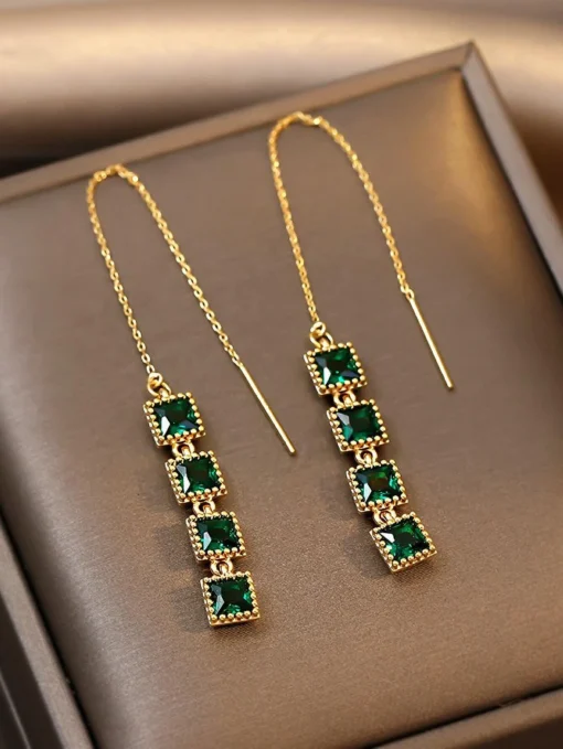 SHEIN Andkiss Geometric Rhinestone Decor Drop Earrings