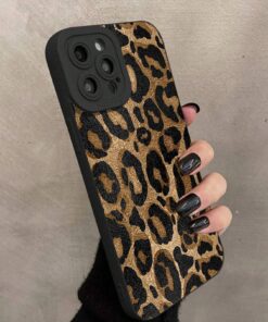SHEIN Cheetah Print Apple Fashionable Matte Yellow Leopard Print TPU Protective Phone Case