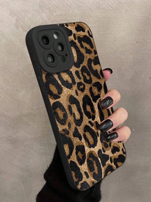 SHEIN Cheetah Print Apple Fashionable Matte Yellow Leopard Print TPU Protective Phone Case