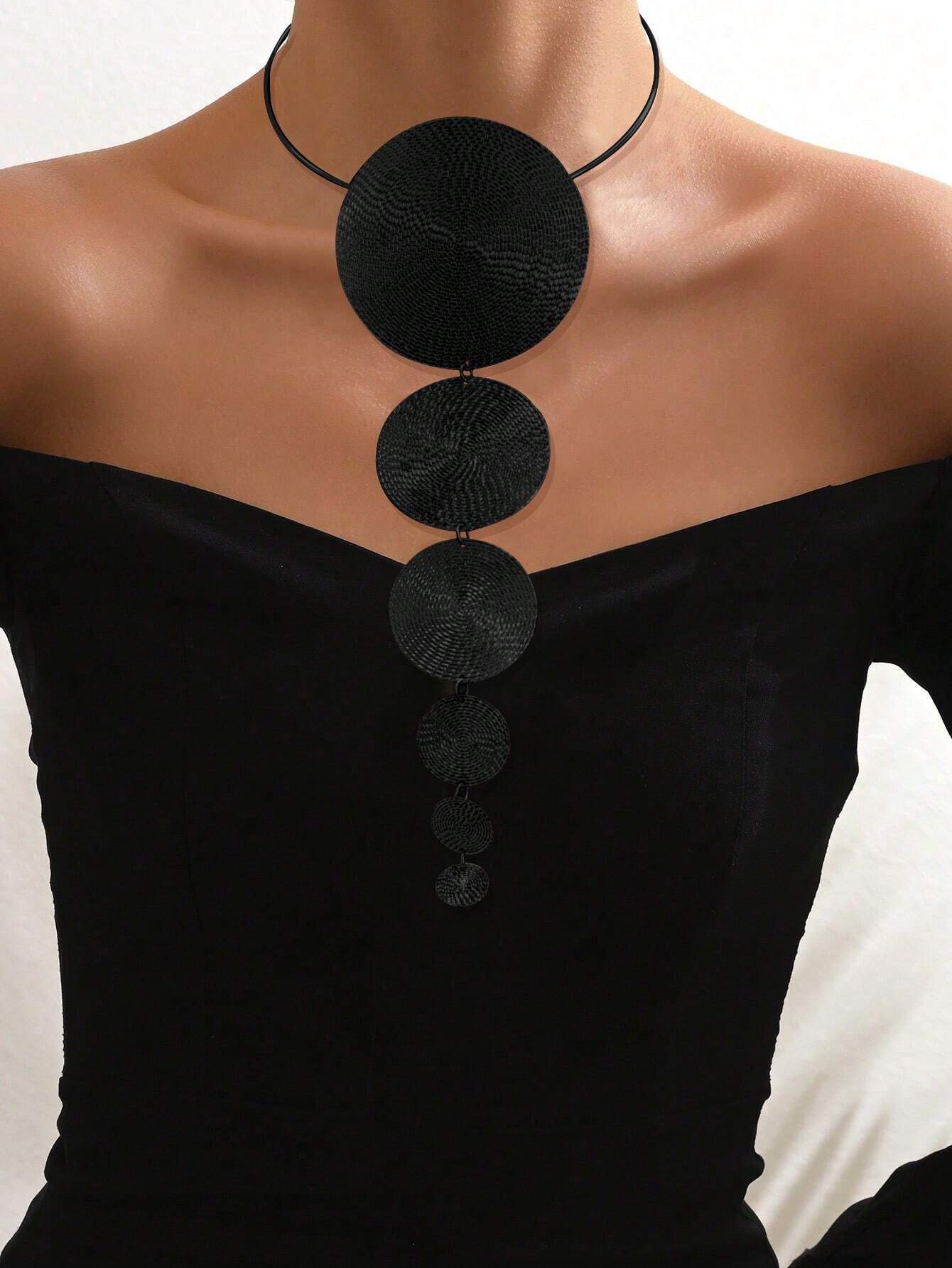 SHEIN European And American Fashion New Geometric Splice Pendant Statement Party Necklace - الصورة 3