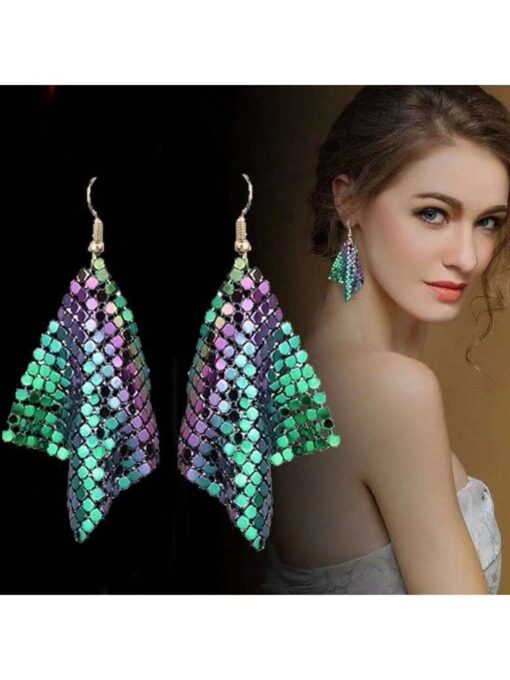 SHEIN Kerboard Grain Sheets Decor Dangle Earrings Elegant Luxury Style Iron Jewelry