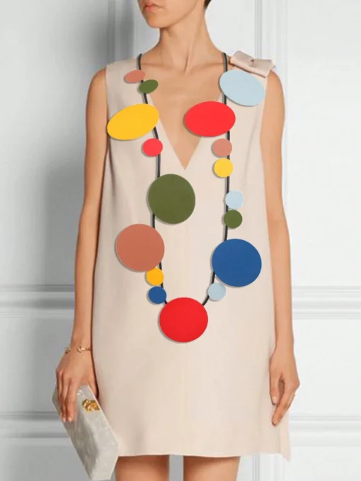 SHEIN MARLIWOO 1pc Fashion Bohemian Geometric Wooden Pendant Long Necklace