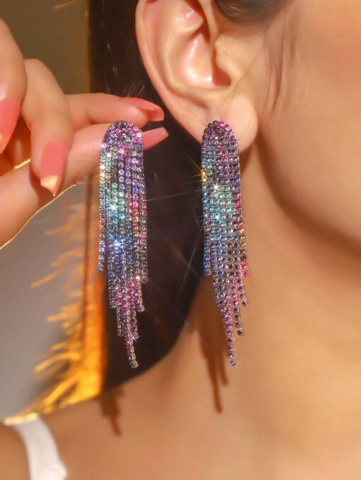 SHEIN Nightclub Party Tassel Crystal Earring Stud