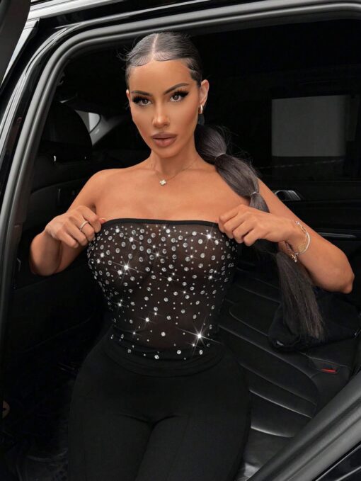 SHEIN SXY Grace Rhinestones Holiday Party Women's Music Festival Fashion Rhinestone