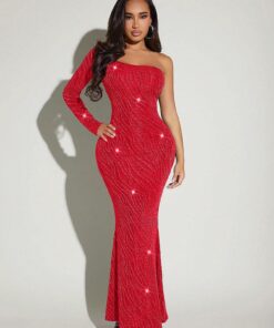 SHEIN SXY Party Texture Fishtail Long Dress One Shoulder Women's Dress