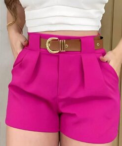 SHEIN VaVaLuxe Women's Solid Color Pleated Wide Leg Loose Casual Shorts
