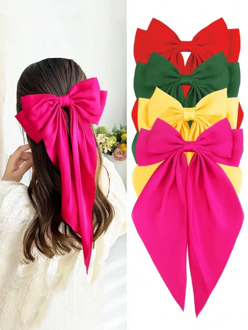 SHEIN 1/4 Pcs Hair Bows Clips For Women, Red Bow Hot Pink Bows Bow Hair