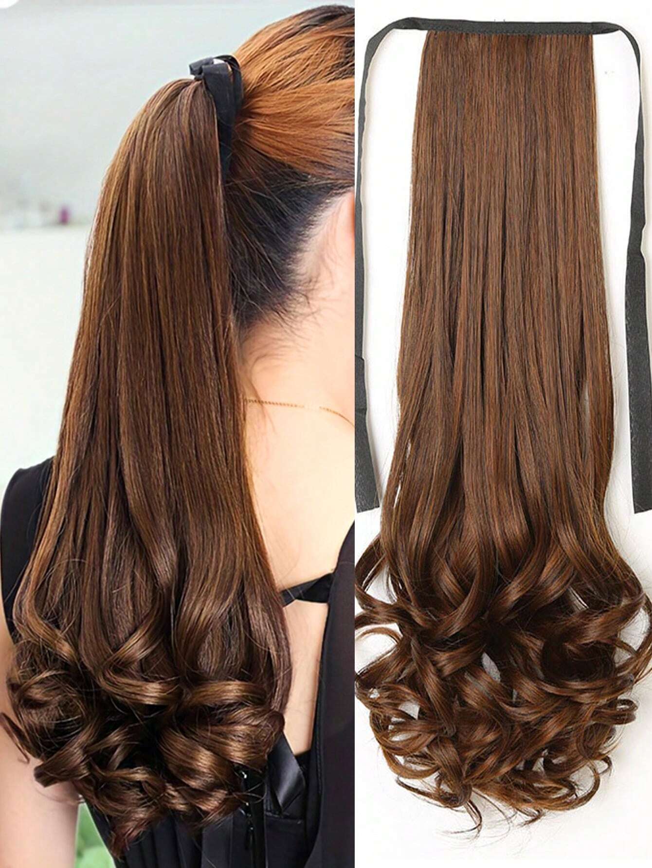 SHEIN 14 inch Synthetic Drawstring Ponytail Clip In Ponytail Hair Extensions Pony Tail(BROWN)