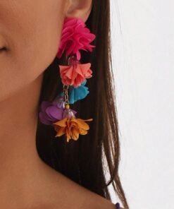 1pair Colorful Flower Tassel Earrings, Exaggerated Bohemian Vacation Style Eardrop Valentines