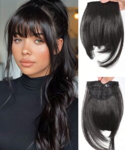 10 Inch Natural Straight Synthetic Bangs With High Temperature Fiber, Clip-In Hair Extension SHEIN