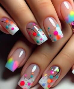 SHEIN 24pcs Minimalist Ombre Colorful Dot & Line Design Short Fake Nails