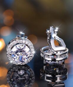 SHEIN 1PC Luxury Female White Crystal Earrings Charm Silver Color Round Clip Earrings(Silver)