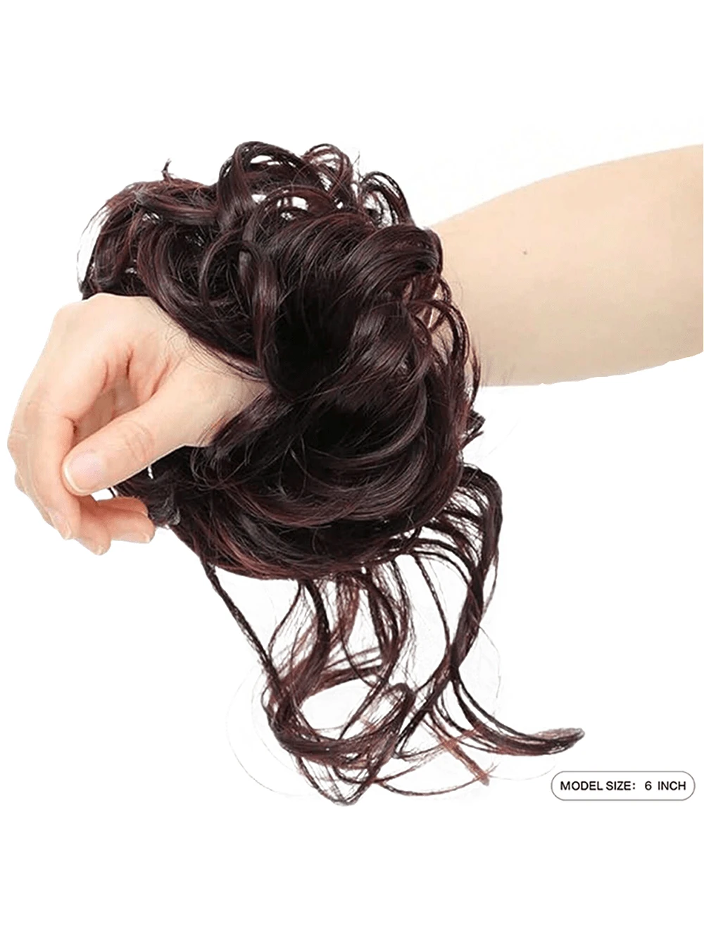 SHEIN 1pc Dark Brown Messy Bun Hair Piece Curly Hair Bun Scrunchie Tousled Updo Hair Extension - الصورة 2