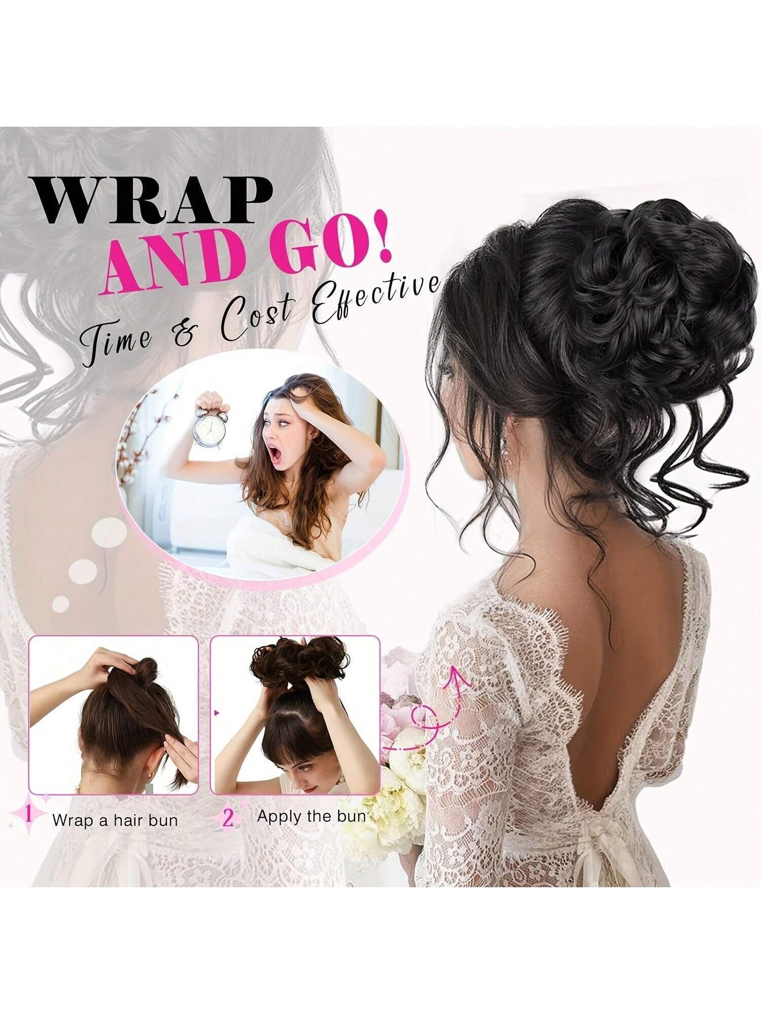 SHEIN 1pc Dark Brown Messy Bun Hair Piece Curly Hair Bun Scrunchie Tousled Updo Hair Extension - الصورة 4