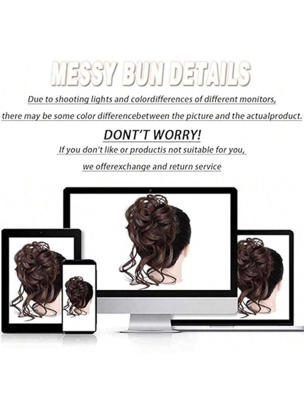 SHEIN 1pc Dark Brown Messy Bun Hair Piece Curly Hair Bun Scrunchie Tousled Updo Hair Extension - الصورة 5
