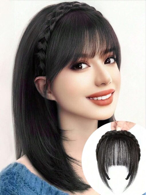 SHEIN 1pc Headband Braid Headband Bangs Braided Decor Hair Hoop Synthetic Wig Suitable Toppers Hair Pieces