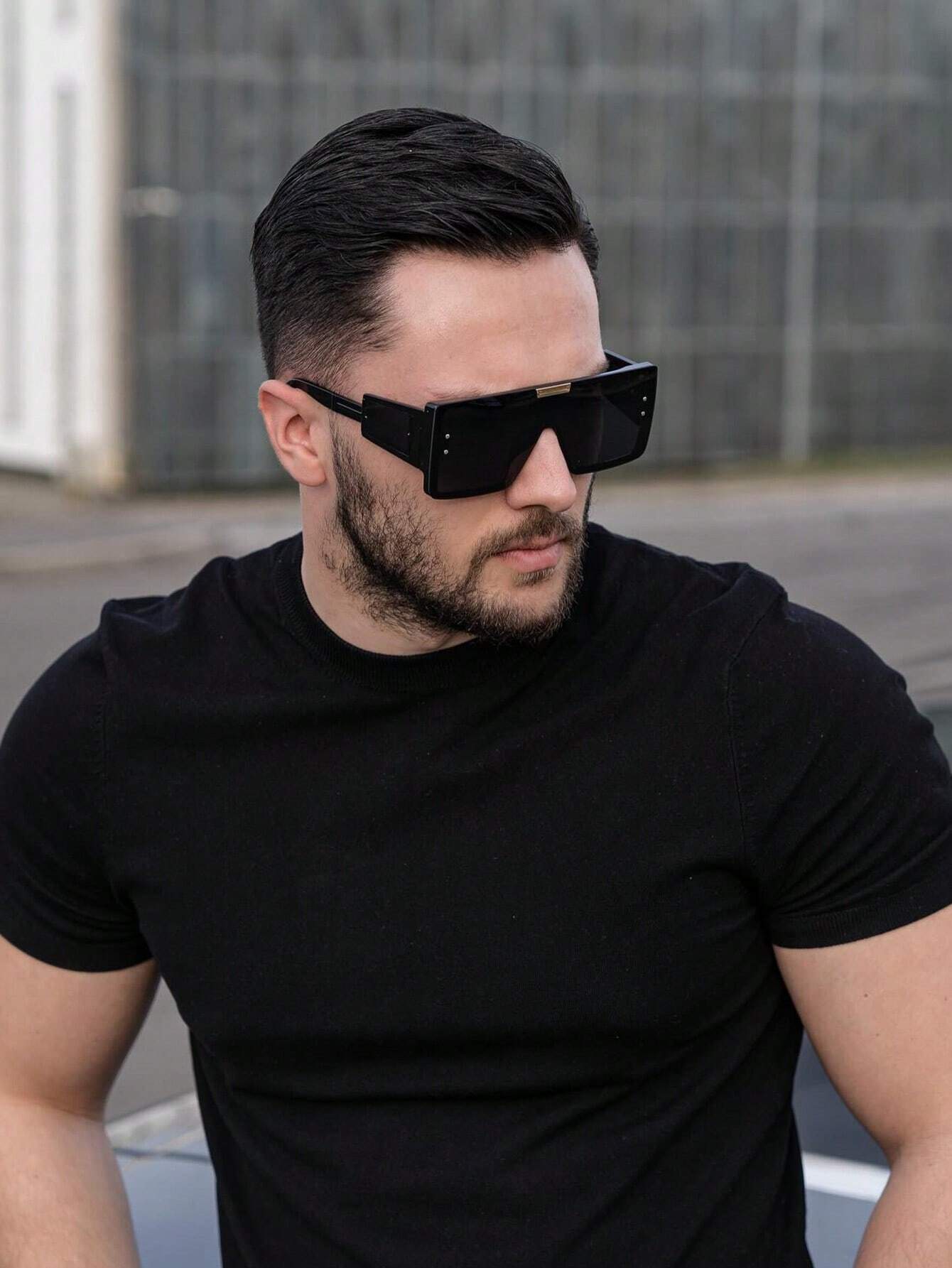 SHEIN 1pc Large Frame One-Piece Men's Fashion Glasses - الصورة 2