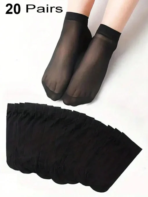SHEIN 20 Pairs Women Plain Ankle Socks, Thin Breathable Casual Summer Socks