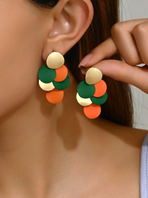SHEIN 2pcs Fashionable Minimalist Geometric Circular Metal DIY Interchangeable Multi-Color Leopard Print Earrings