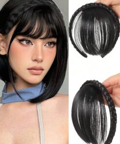 SHEIN 3 Strand Braided Wig With Bangs (Black)