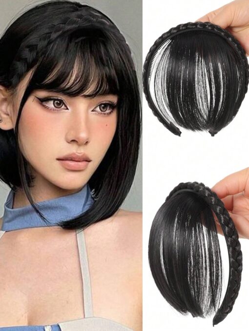 SHEIN 3 Strand Braided Wig With Bangs (Black)
