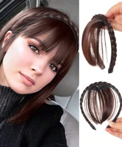 SHEIN 3 Strand Braided Wig With Bangs (Dark Brown)