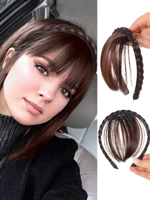 SHEIN 3 Strand Braided Wig With Bangs (Dark Brown)
